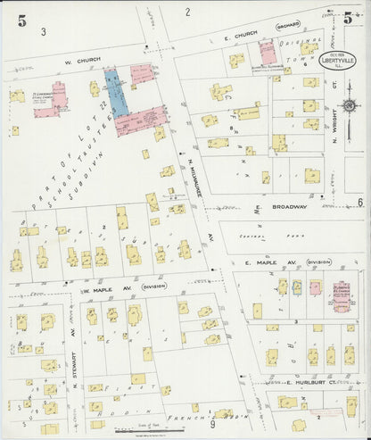 Sanborn Fire Insurance Map from Libertyville, Lake County, Illinois (1924), Sheet #0005 - Complete Map Set gallery image, historic Sanborn map, vintage wall art, Illinois Illinois