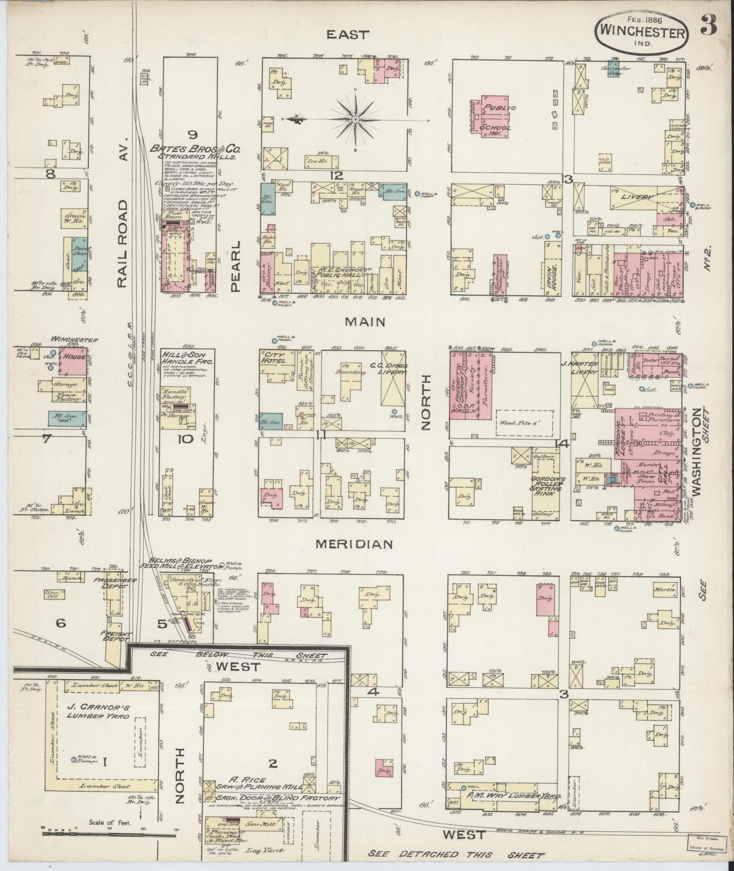 Sanborn Fire Insurance Map from Winchester, Randolph County, Indiana (1886), Sheet #0003 - Complete Map Set gallery image, historic Sanborn map, vintage wall art, Indiana Indiana