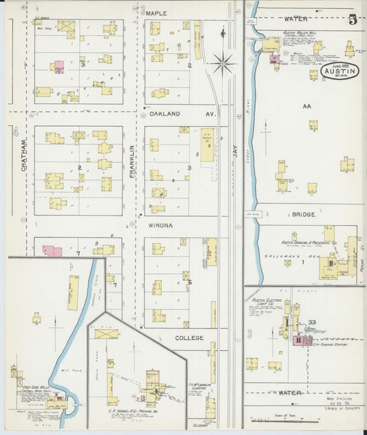 Sanborn Fire Insurance Map from Austin, Mower County, Minnesota (1892), Sheet #0005 - Historic Sanborn Fire Insurance Map Print, vintage old map wall art, antique decor, genealogy gift, Minnesota Minnesota map