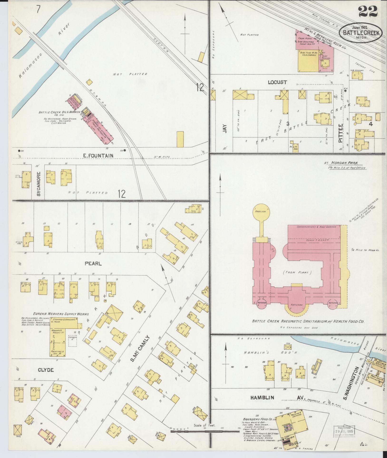 Sanborn Fire Insurance Map from Battle Creek, Calhoun County, Michigan (1902), Sheet #0022 - Historic Sanborn Fire Insurance Map Print, vintage old map wall art, antique decor, genealogy gift, Michigan Michigan map