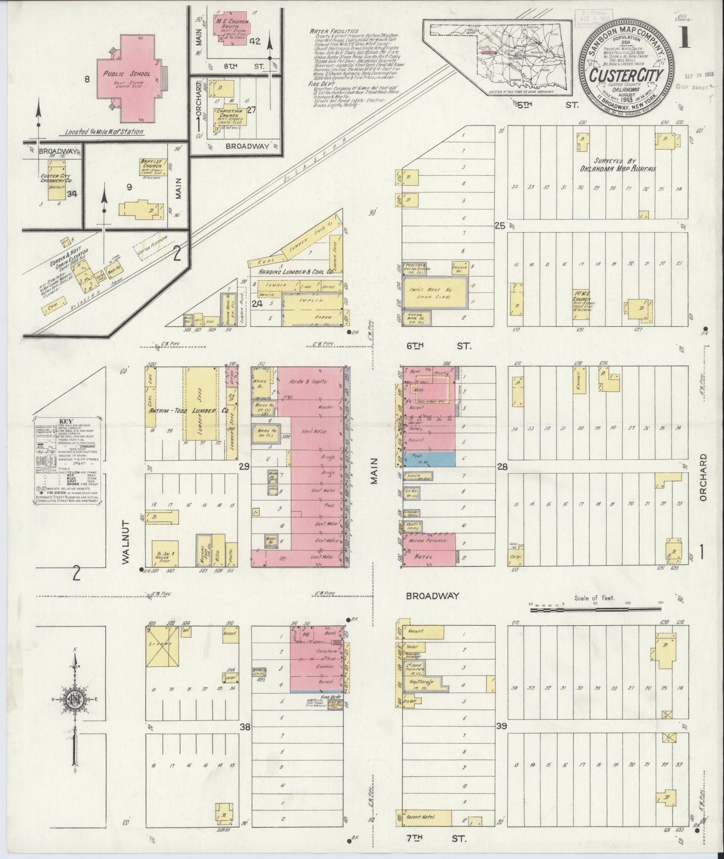 Sanborn Fire Insurance Map from Custer City, Custer County, Oklahoma (1913), Sheet #0001 - Complete Map Set gallery image, historic Sanborn map, vintage wall art, Oklahoma Oklahoma
