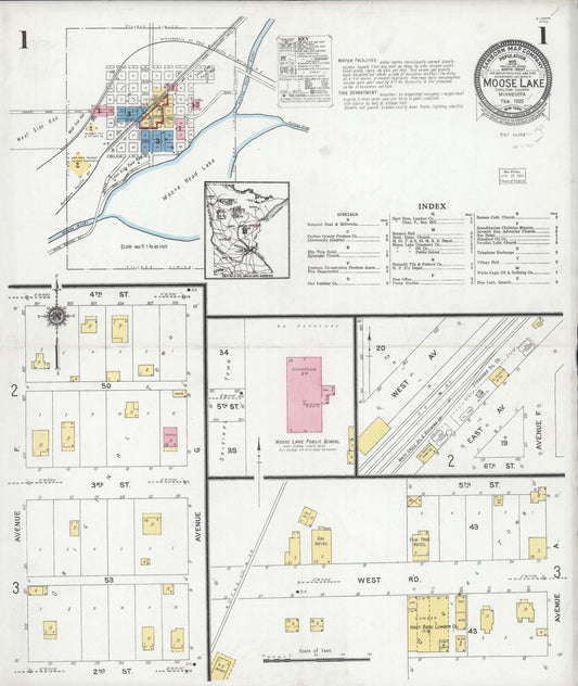 Sanborn Fire Insurance Map from Moose Lake, Carlton County, Minnesota (1925), Sheet #0001 - Historic Sanborn Fire Insurance Map Print, vintage old map wall art, antique decor, genealogy gift, Minnesota Minnesota map