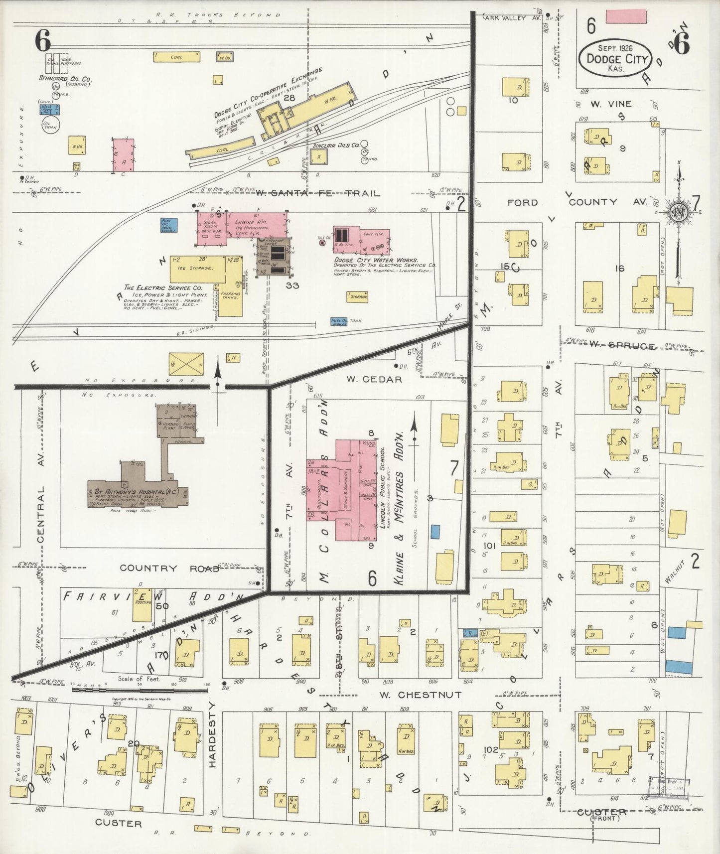 Sanborn Fire Insurance Map from Dodge City, Ford County, Kansas (1926), Sheet #0006 - Historic Sanborn Fire Insurance Map Print, vintage old map wall art, antique decor, genealogy gift, Kansas Kansas map
