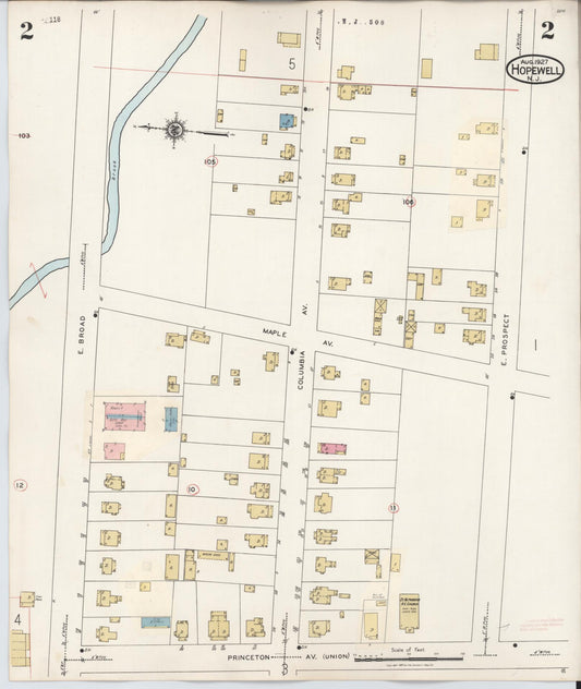 Sanborn Fire Insurance Map from Hopewell, Mercer County, New Jersey (1935), Sheet #0002 - Historic Sanborn Fire Insurance Map Print, vintage old map wall art, antique decor, genealogy gift, New Jersey New Jersey map