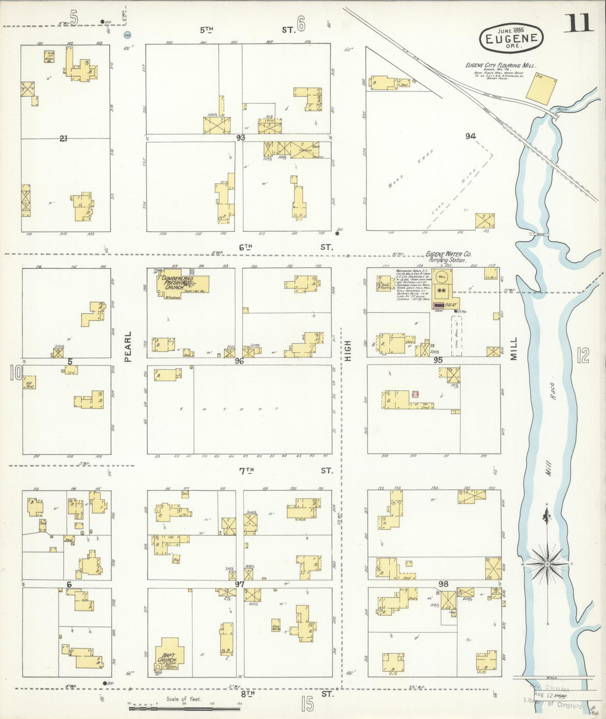 Sanborn Fire Insurance Map from Eugene, Lane County, Oregon (1896), Sheet #0011 - Historic Sanborn Fire Insurance Map Print, vintage old map wall art, antique decor, genealogy gift, Oregon Oregon map