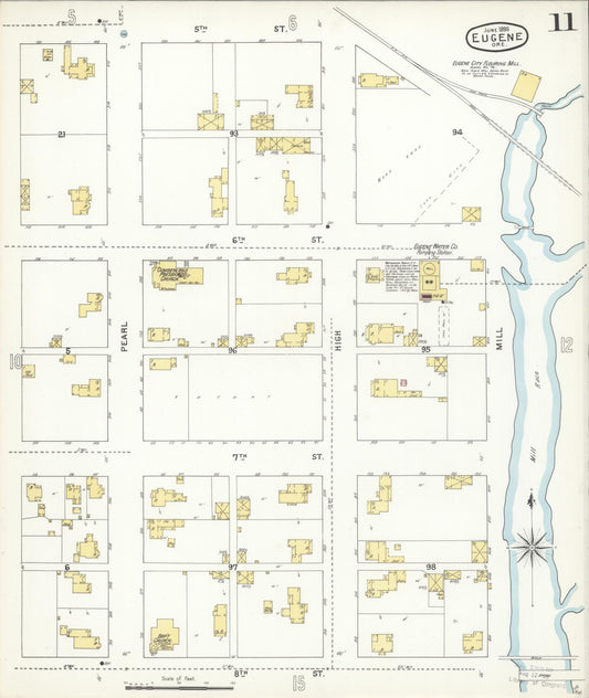 Sanborn Fire Insurance Map from Eugene, Lane County, Oregon (1896), Sheet #0011 - Historic Sanborn Fire Insurance Map Print, vintage old map wall art, antique decor, genealogy gift, Oregon Oregon map