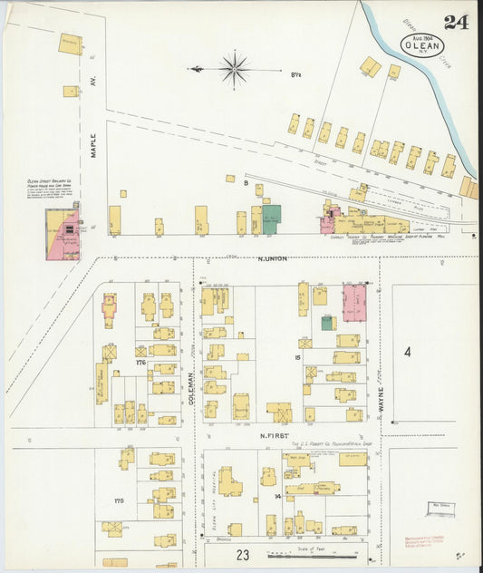 Sanborn Fire Insurance Map from Olean, Cattaraugus County, New York (1904), Sheet #0024 - Historic Sanborn Fire Insurance Map Print, vintage old map wall art, antique decor, genealogy gift, New York New York map