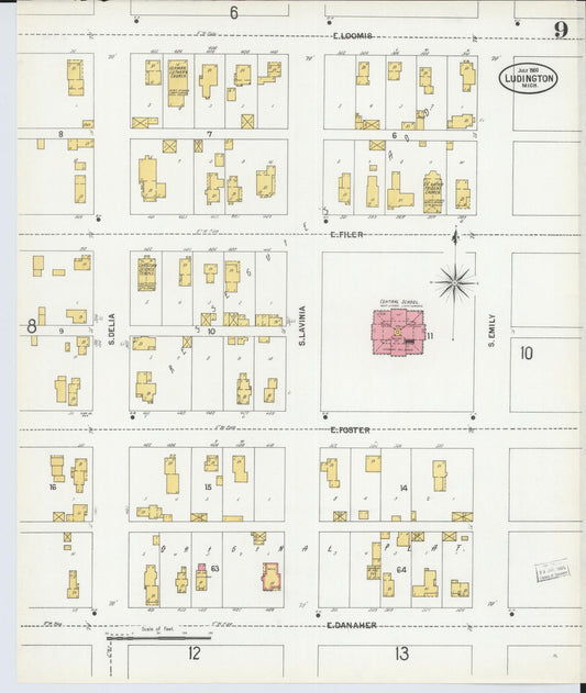 Sanborn Fire Insurance Map from Ludington, Mason County, Michigan (1900), Sheet #0009 - Historic Sanborn Fire Insurance Map Print, vintage old map wall art, antique decor, genealogy gift, Michigan Michigan map