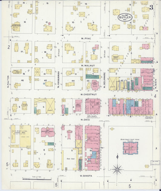 Sanborn Fire Insurance Map from Butler, Bates County, Missouri (1907), Sheet #0003 - Historic Sanborn Fire Insurance Map Print, vintage old map wall art, antique decor, genealogy gift, Missouri Missouri map