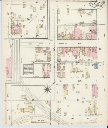 Sanborn Fire Insurance Map from Pueblo, Pueblo County, Colorado (1883), Sheet #0006 - Complete Map Set gallery image, historic Sanborn map, vintage wall art, Colorado Colorado
