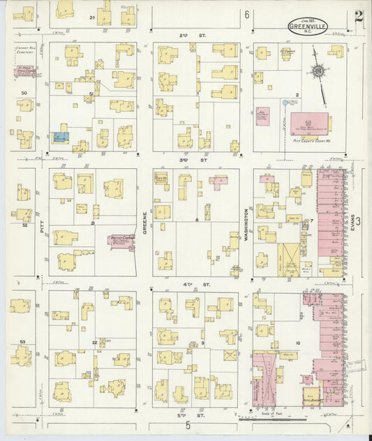 Sanborn Fire Insurance Map from Greenville, Pitt County, North Carolina (1911), Sheet #0002 - Historic Sanborn Fire Insurance Map Print, vintage old map wall art, antique decor, genealogy gift, North Carolina North Carolina map