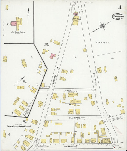 Sanborn Fire Insurance Map from Putnam, Windham County, Connecticut (1920), Sheet #0004 - Historic Sanborn Fire Insurance Map Print, vintage old map wall art, antique decor, genealogy gift, Connecticut Connecticut map