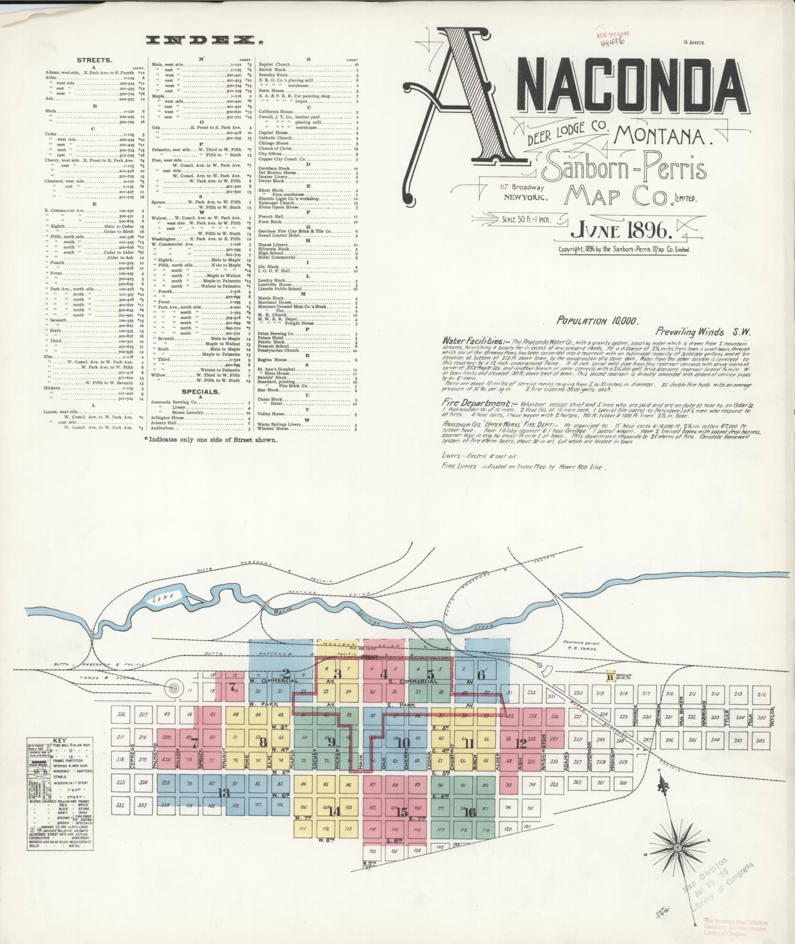 Sanborn Fire Insurance Map from Anaconda, Deer Lodge County, Montana (1896), Sheet #0001 - Complete Map Set gallery image, historic Sanborn map, vintage wall art, Montana Montana
