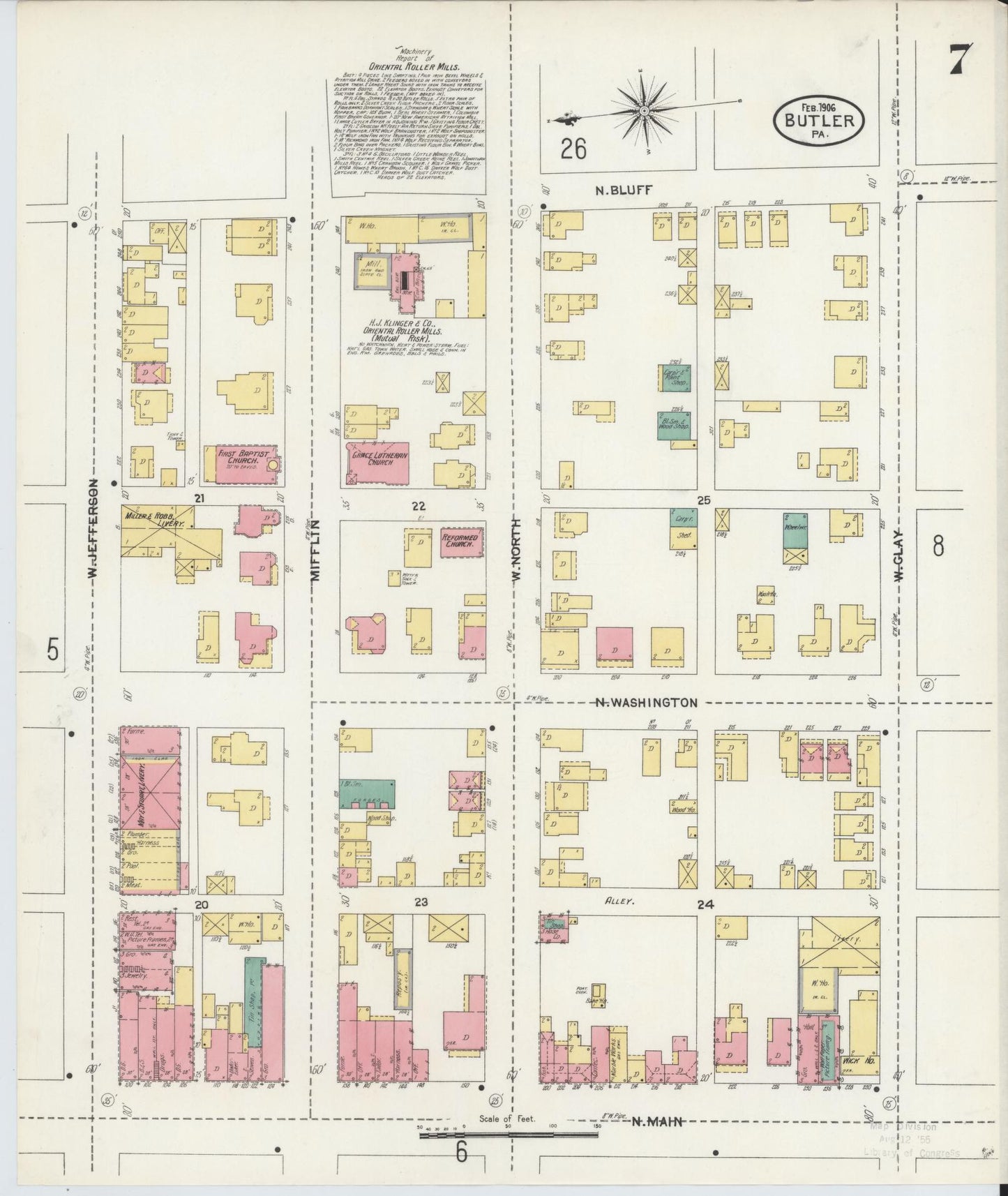 Sanborn Fire Insurance Map from Butler, Butler County, Pennsylvania (1906), Sheet #0007 - Historic Sanborn Fire Insurance Map Print, vintage old map wall art, antique decor, genealogy gift, Pennsylvania Pennsylvania map
