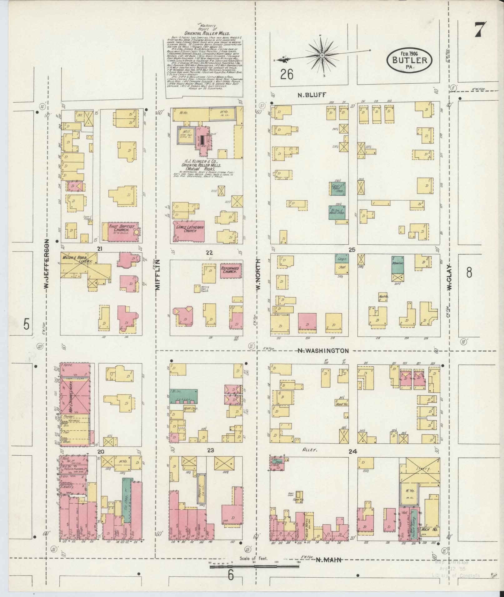 Sanborn Fire Insurance Map from Butler, Butler County, Pennsylvania (1906), Sheet #0007 - Historic Sanborn Fire Insurance Map Print, vintage old map wall art, antique decor, genealogy gift, Pennsylvania Pennsylvania map