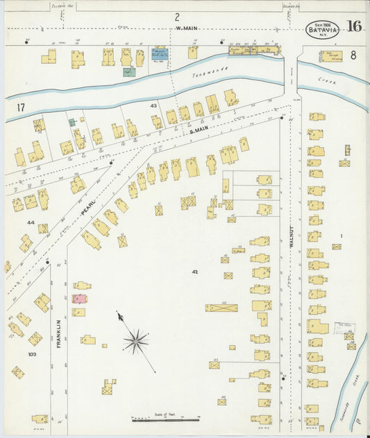 Sanborn Fire Insurance Map from Batavia, Genesee County, New York (1906), Sheet #0016 - Historic Sanborn Fire Insurance Map Print, vintage old map wall art, antique decor, genealogy gift, New York New York map