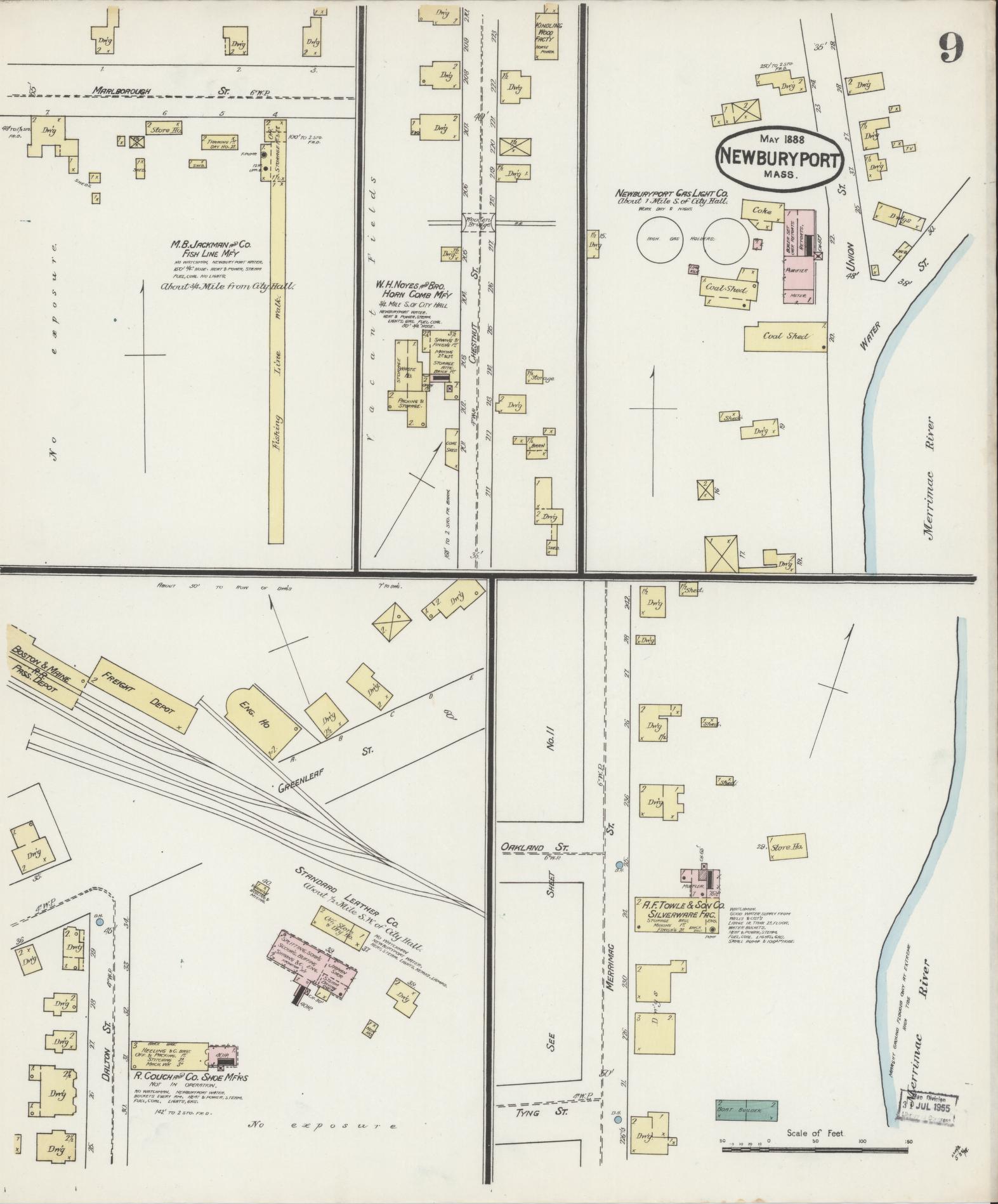 Sanborn Fire Insurance Map from Newburyport, Essex County, Massachusetts (1888), Sheet #0009 - Complete Map Set gallery image, historic Sanborn map, vintage wall art, Massachusetts Massachusetts