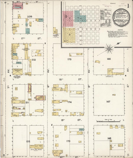 Sanborn Fire Insurance Map from National City, San Diego County, California (1893), Sheet #0001 - Historic Sanborn Fire Insurance Map Print, vintage old map wall art, antique decor, genealogy gift, California California map