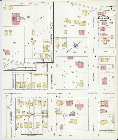 Sanborn Fire Insurance Map from Ashland, Boyd County, Kentucky (1920), Sheet #0007 - Complete Map Set gallery image, historic Sanborn map, vintage wall art, Kentucky Kentucky