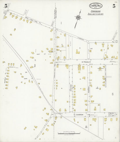 Sanborn Fire Insurance Map from Chapel Hill, Orange County, North Carolina (1925), Sheet #0005 - Complete Map Set gallery image, historic Sanborn map, vintage wall art, North Carolina North Carolina