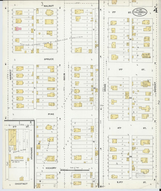 Sanborn Fire Insurance Map from Caldwell, Sumner County, Kansas (1905), Sheet #0004 - Historic Sanborn Fire Insurance Map Print, vintage old map wall art, antique decor, genealogy gift, Kansas Kansas map