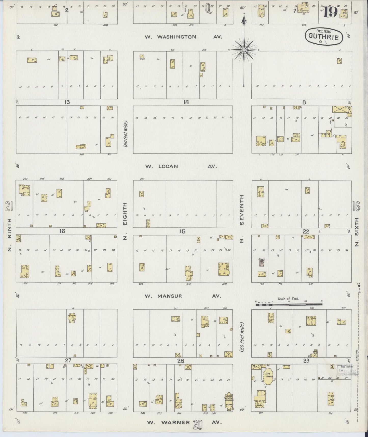 Sanborn Fire Insurance Map from Guthrie, Logan County, Oklahoma (1895), Sheet #0019 - Complete Map Set gallery image, historic Sanborn map, vintage wall art, Oklahoma Oklahoma