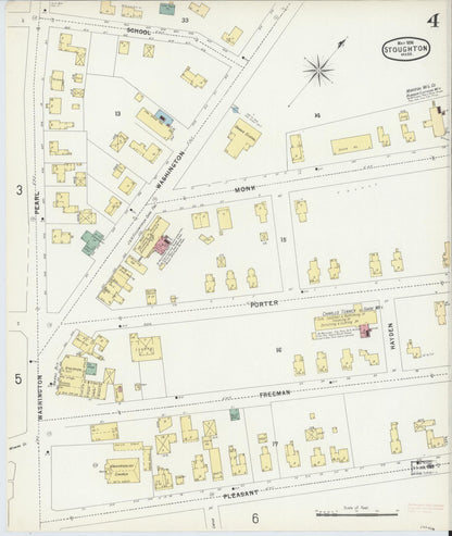 Sanborn Fire Insurance Map from Stoughton, Norfolk County, Massachusetts (1896), Sheet #0004 - Historic Sanborn Fire Insurance Map Print, vintage old map wall art, antique decor, genealogy gift, Massachusetts Massachusetts map