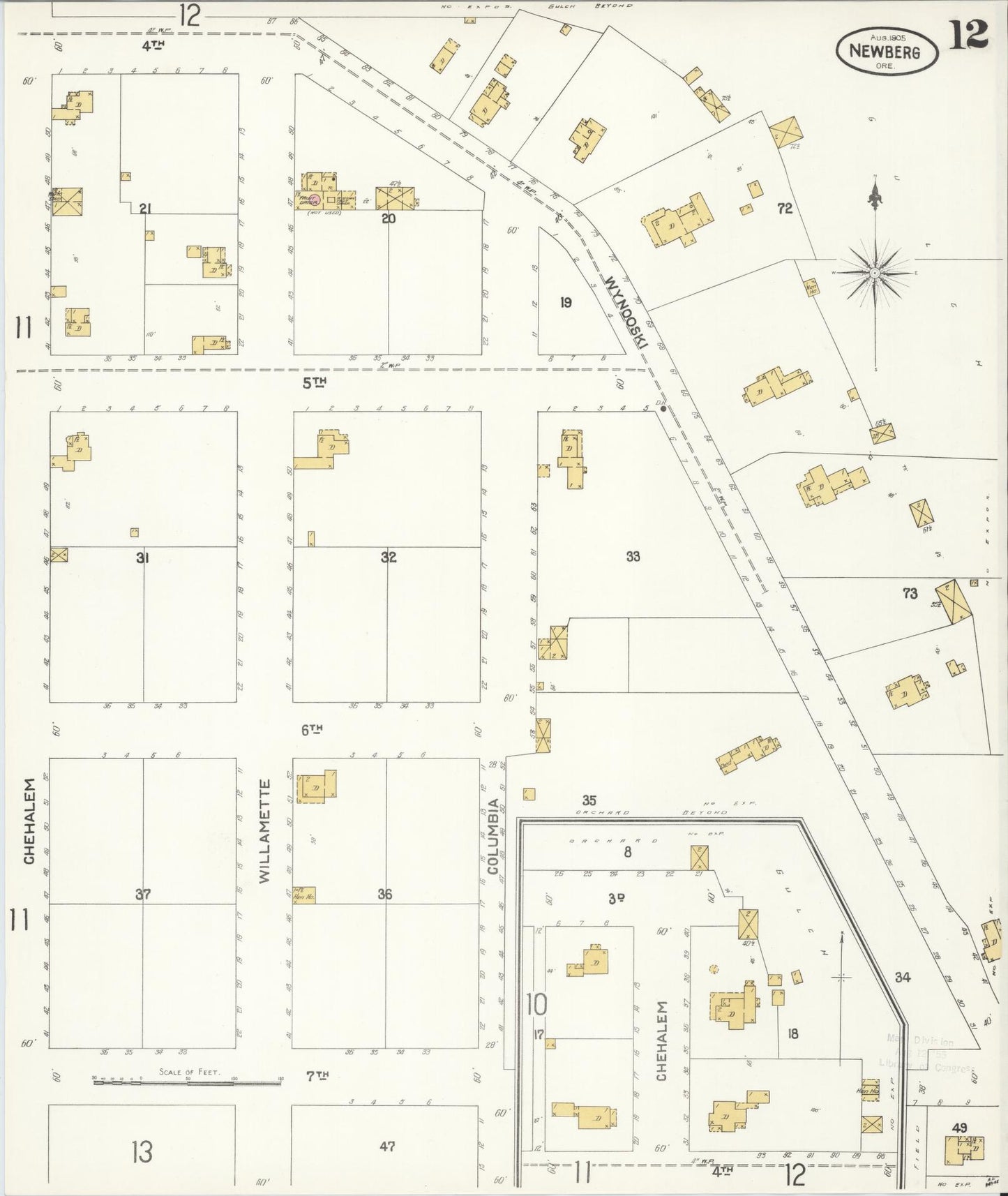 Sanborn Fire Insurance Map from Newberg, Yamhill County, Oregon (1905), Sheet #0012 - Complete Map Set gallery image, historic Sanborn map, vintage wall art, Oregon Oregon