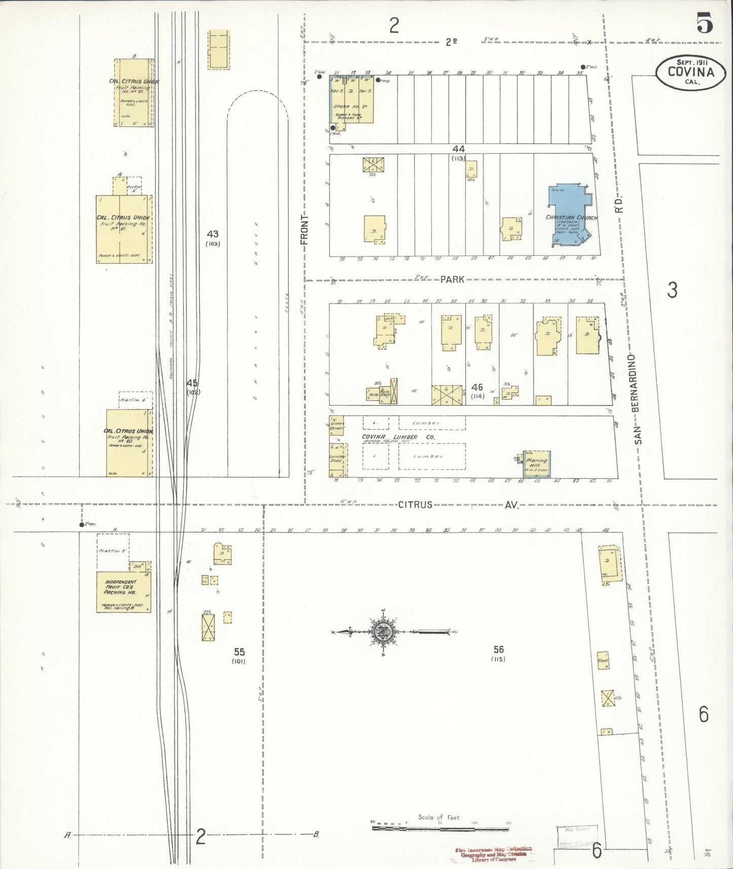 Sanborn Fire Insurance Map from Covina, Los Angeles County, California (1911), Sheet #0005 - Complete Map Set gallery image, historic Sanborn map, vintage wall art, California California