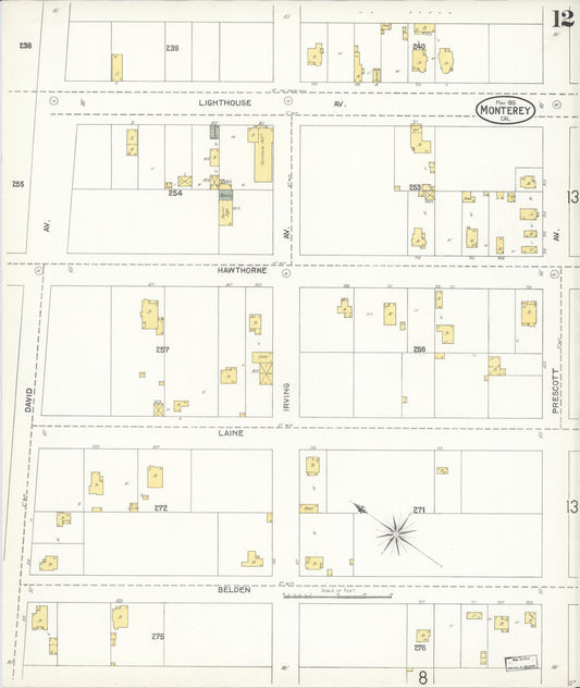 Sanborn Fire Insurance Map from Monterey, Monterey County, California (1905), Sheet #0012 - Historic Sanborn Fire Insurance Map Print, vintage old map wall art, antique decor, genealogy gift, California California map
