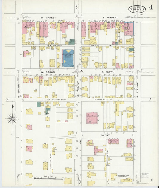 Sanborn Fire Insurance Map from Blairsville, Indiana County, Pennsylvania (1909), Sheet #0004 - Historic Sanborn Fire Insurance Map Print, vintage old map wall art, antique decor, genealogy gift, Pennsylvania Pennsylvania map
