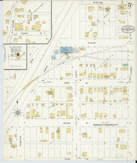Sanborn Fire Insurance Map from Bessemer, Gogebic County, Michigan (1908), Sheet #0005 - Historic Sanborn Fire Insurance Map Print, vintage old map wall art, antique decor, genealogy gift, Michigan Michigan map
