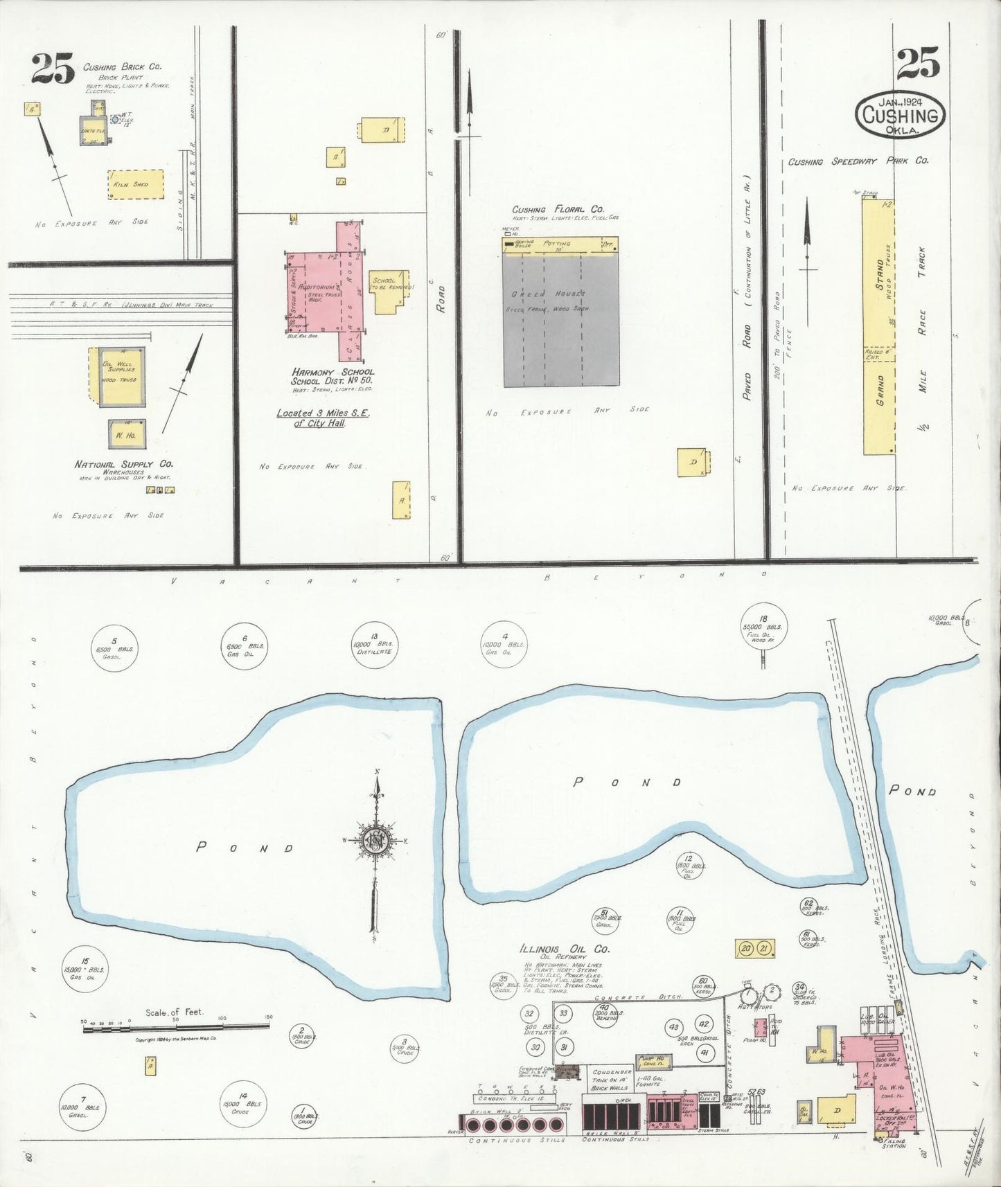 Sanborn Fire Insurance Map from Cushing, Payne County, Oklahoma (1924), Sheet #0025 - Historic Sanborn Fire Insurance Map Print, vintage old map wall art, antique decor, genealogy gift, Oklahoma Oklahoma map