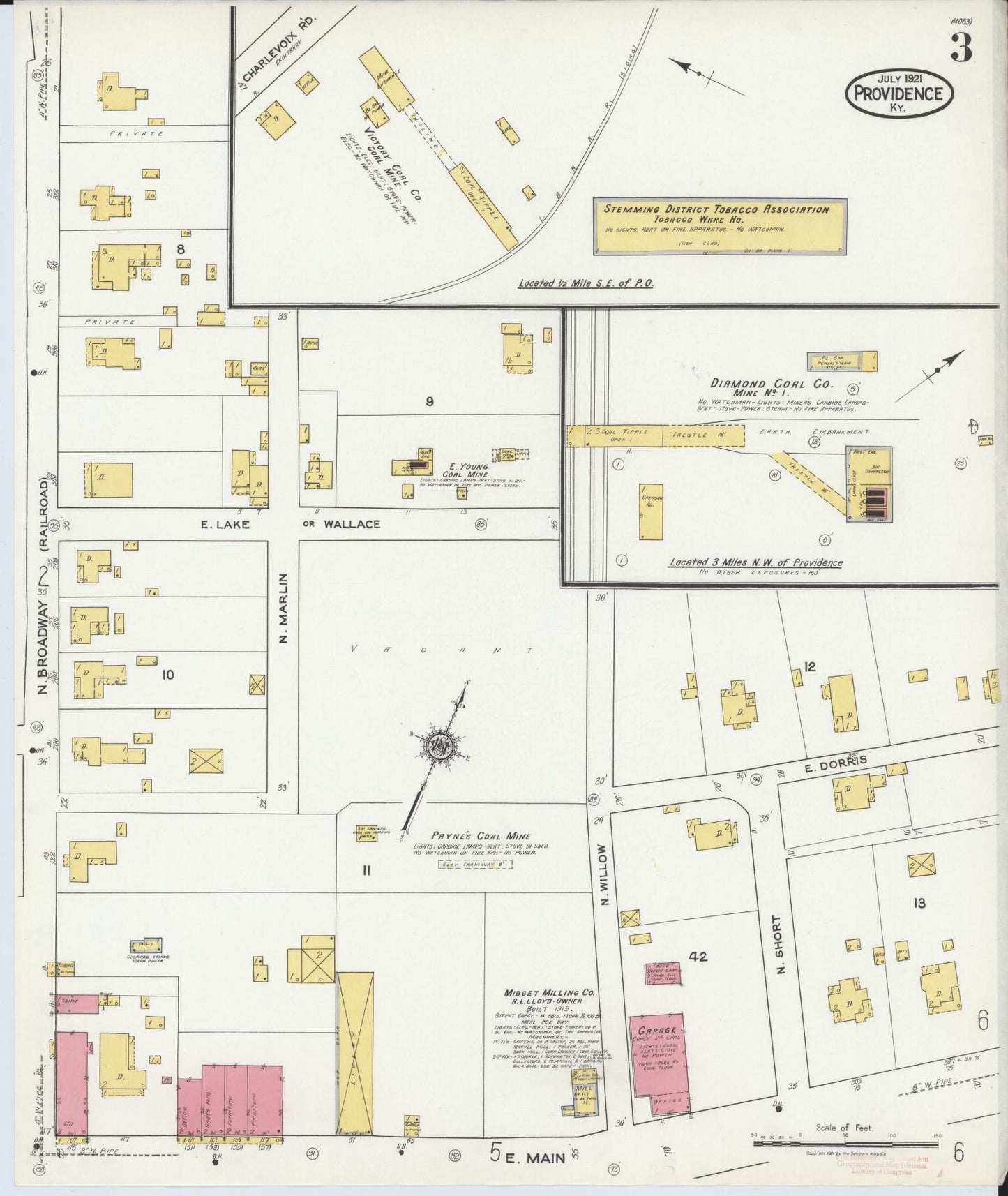Sanborn Fire Insurance Map from Providence, Webster County, Kentucky (1921), Sheet #0003 - Historic Sanborn Fire Insurance Map Print, vintage old map wall art, antique decor, genealogy gift, Kentucky Kentucky map