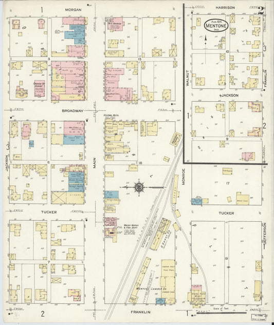 Sanborn Fire Insurance Map from Mentone, Kosciusko County, Indiana (1914), Sheet #0002 - Historic Sanborn Fire Insurance Map Print, vintage old map wall art, antique decor, genealogy gift, Indiana Indiana map