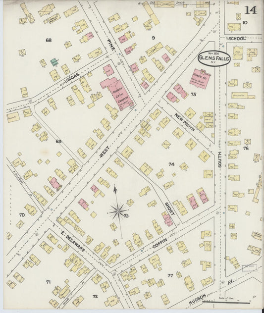 Sanborn Fire Insurance Map from Glens Falls, Warren County, New York (1890), Sheet #0014 - Historic Sanborn Fire Insurance Map Print, vintage old map wall art, antique decor, genealogy gift, New York New York map