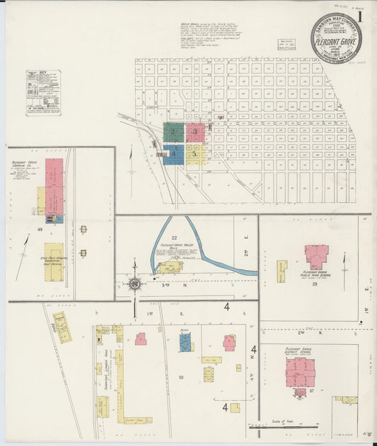 Sanborn Fire Insurance Map from Pleasant Grove, Utah County, Utah (1917), Sheet #0001 - Historic Sanborn Fire Insurance Map Print, vintage old map wall art, antique decor, genealogy gift, Pleasant Grove Utah map