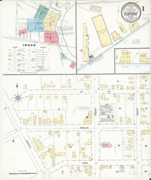 Sanborn Fire Insurance Map from Seaford, Sussex County, Delaware (1904), Sheet #0001 - Historic Sanborn Fire Insurance Map Print, vintage old map wall art, antique decor, genealogy gift, Delaware Delaware map