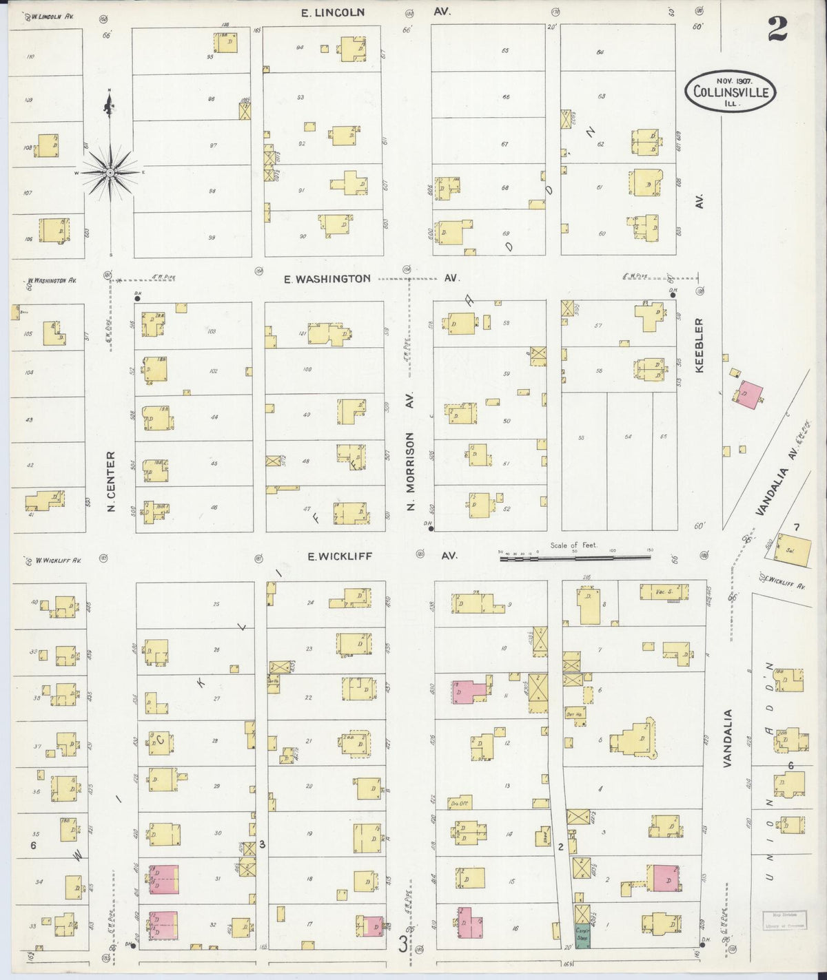 Sanborn Fire Insurance Map from Collinsville, Madison County, Illinois (1907), Sheet #0002 - Complete Map Set gallery image, historic Sanborn map, vintage wall art, Illinois Illinois