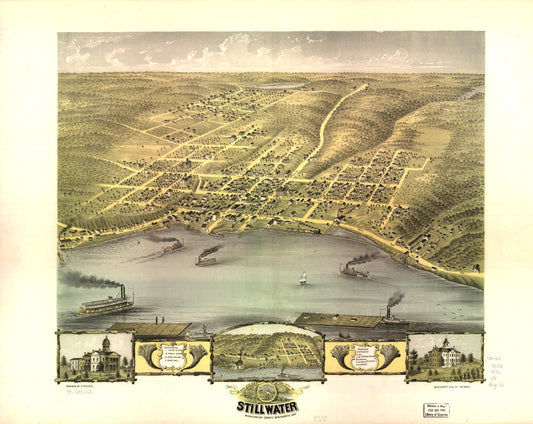 Bird's eye view of the city of Stillwater, Washington County, Minnesota 1870. (1870) – Historic Bird’s-Eye View Panorama Print