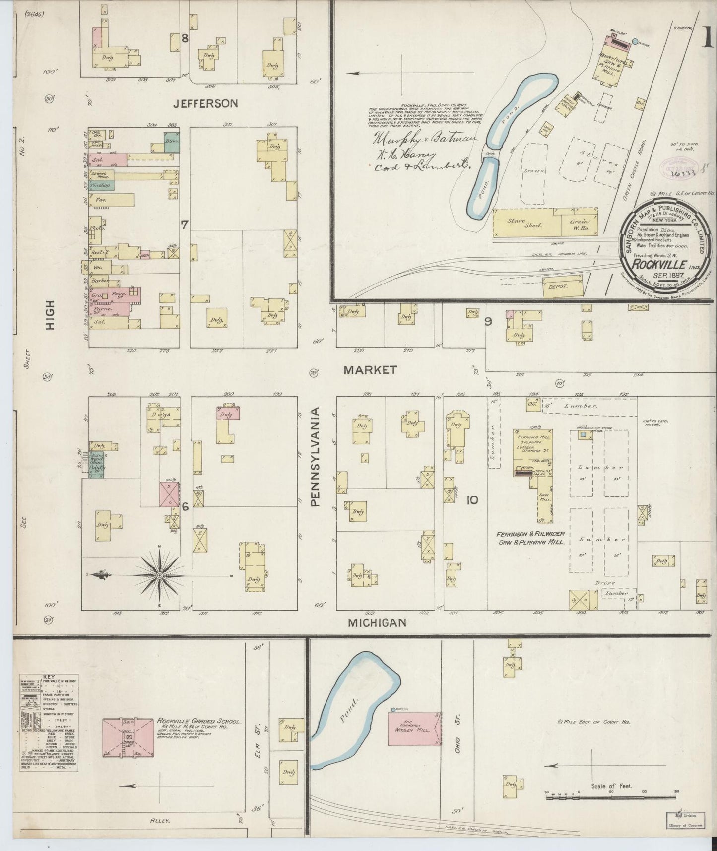Sanborn Fire Insurance Map from Rockville, Parke County, Indiana (1887), Sheet #0001 - Complete Map Set gallery image, historic Sanborn map, vintage wall art, Indiana Indiana