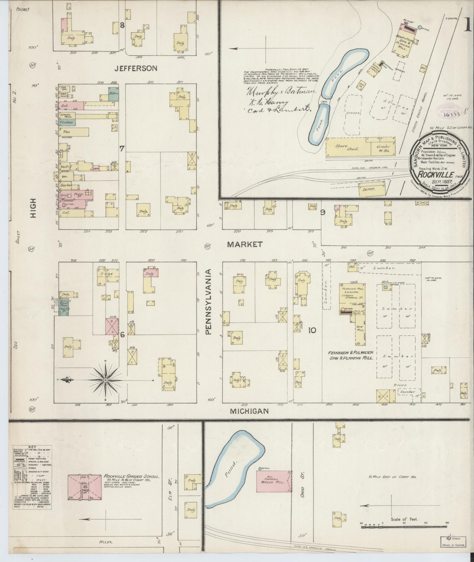 Sanborn Fire Insurance Map from Rockville, Parke County, Indiana (1887), Sheet #0001 - Complete Map Set gallery image, historic Sanborn map, vintage wall art, Indiana Indiana