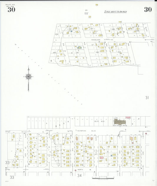 Sanborn Fire Insurance Map from Beloit, Rock County, Wisconsin (1939), Sheet #0030 - Historic Sanborn Fire Insurance Map Print, vintage old map wall art, antique decor, genealogy gift, Wisconsin Wisconsin map