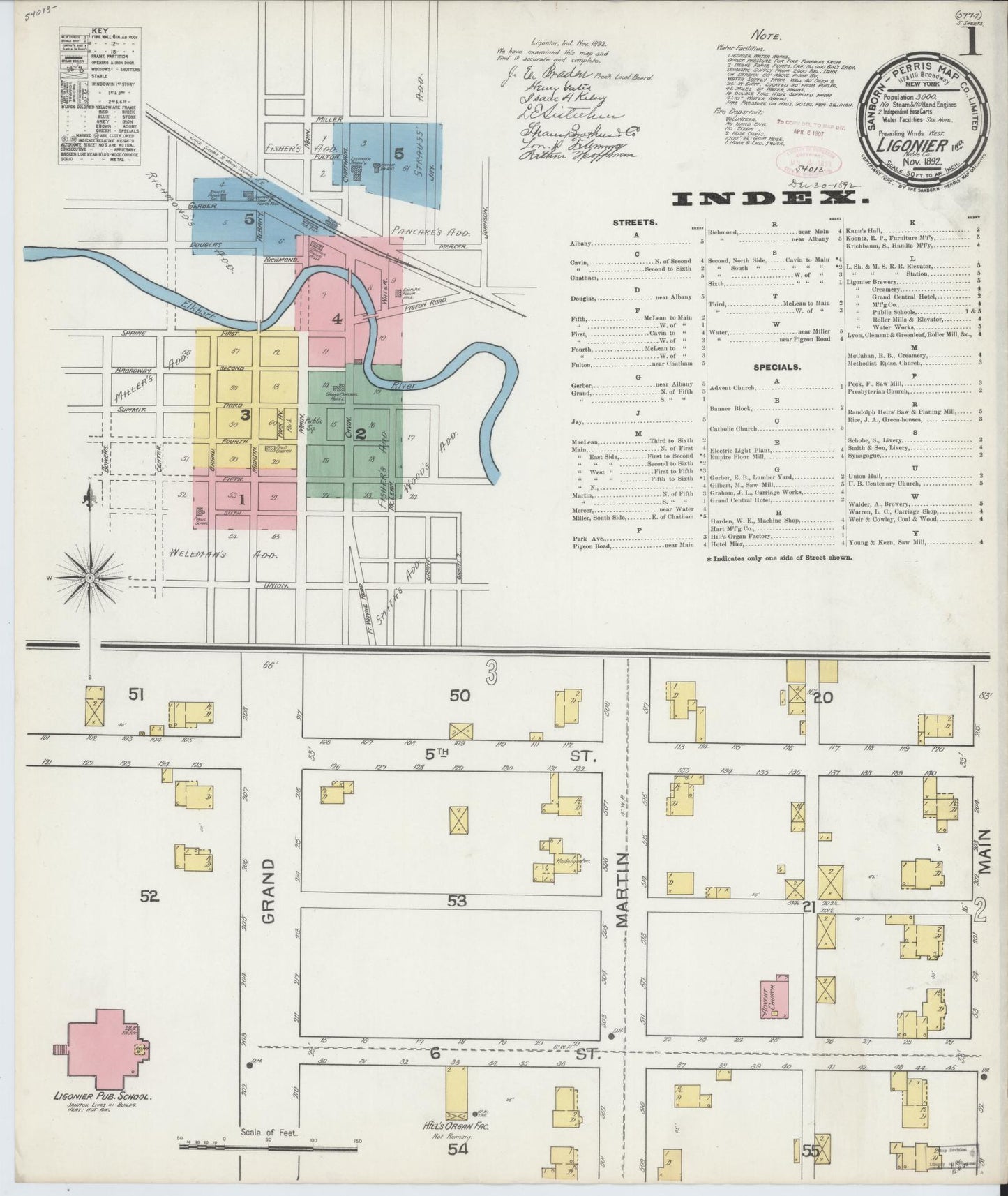 Sanborn Fire Insurance Map from Ligonier, Noble County, Indiana (1892), Sheet #0001 - Complete Map Set gallery image, historic Sanborn map, vintage wall art, Indiana Indiana