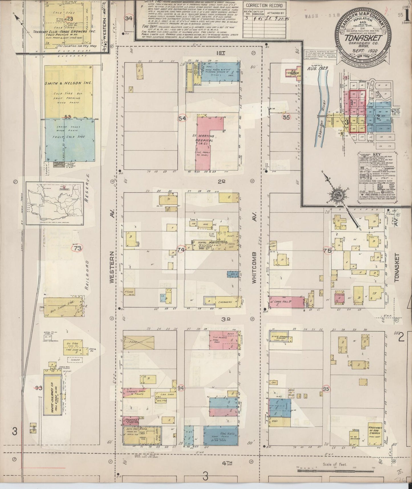 Sanborn Fire Insurance Map from Tonasket, Okanogan County, Washington (1945), Sheet #0001 - Complete Map Set gallery image, historic Sanborn map, vintage wall art, Washington Washington
