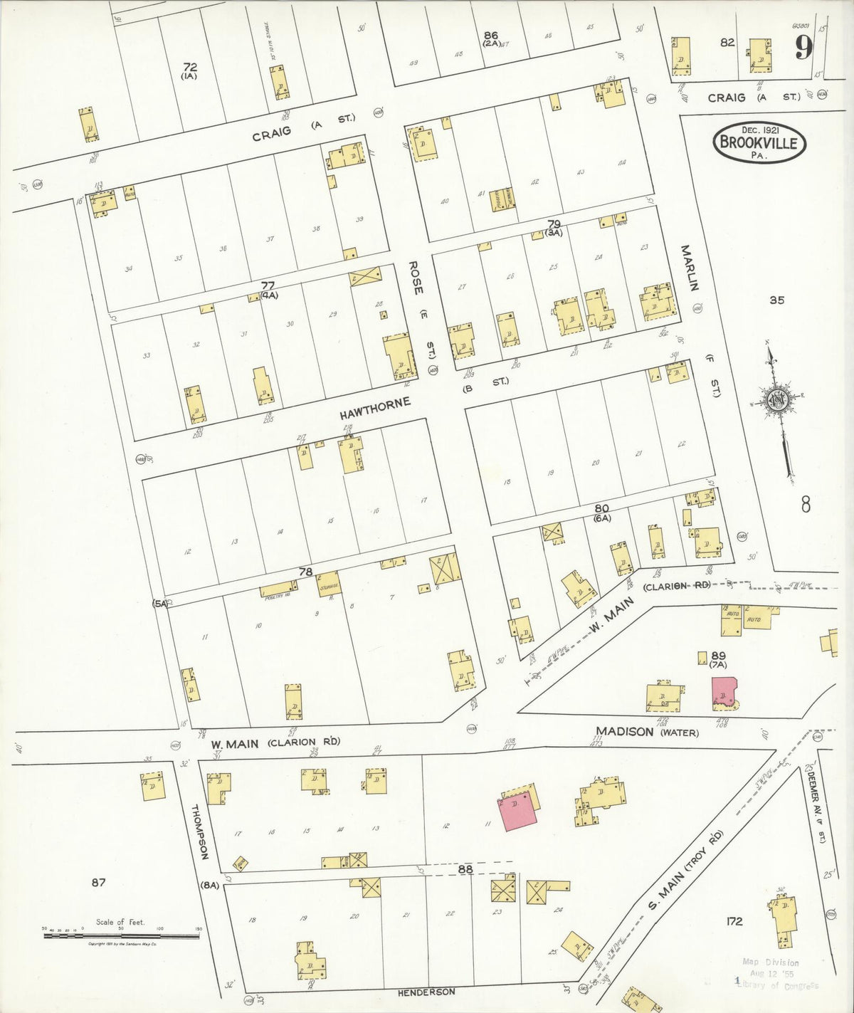 Sanborn Fire Insurance Map from Brookville, Jefferson County, Pennsylvania (1921), Sheet #0009 - Complete Map Set gallery image, historic Sanborn map, vintage wall art, Pennsylvania Pennsylvania