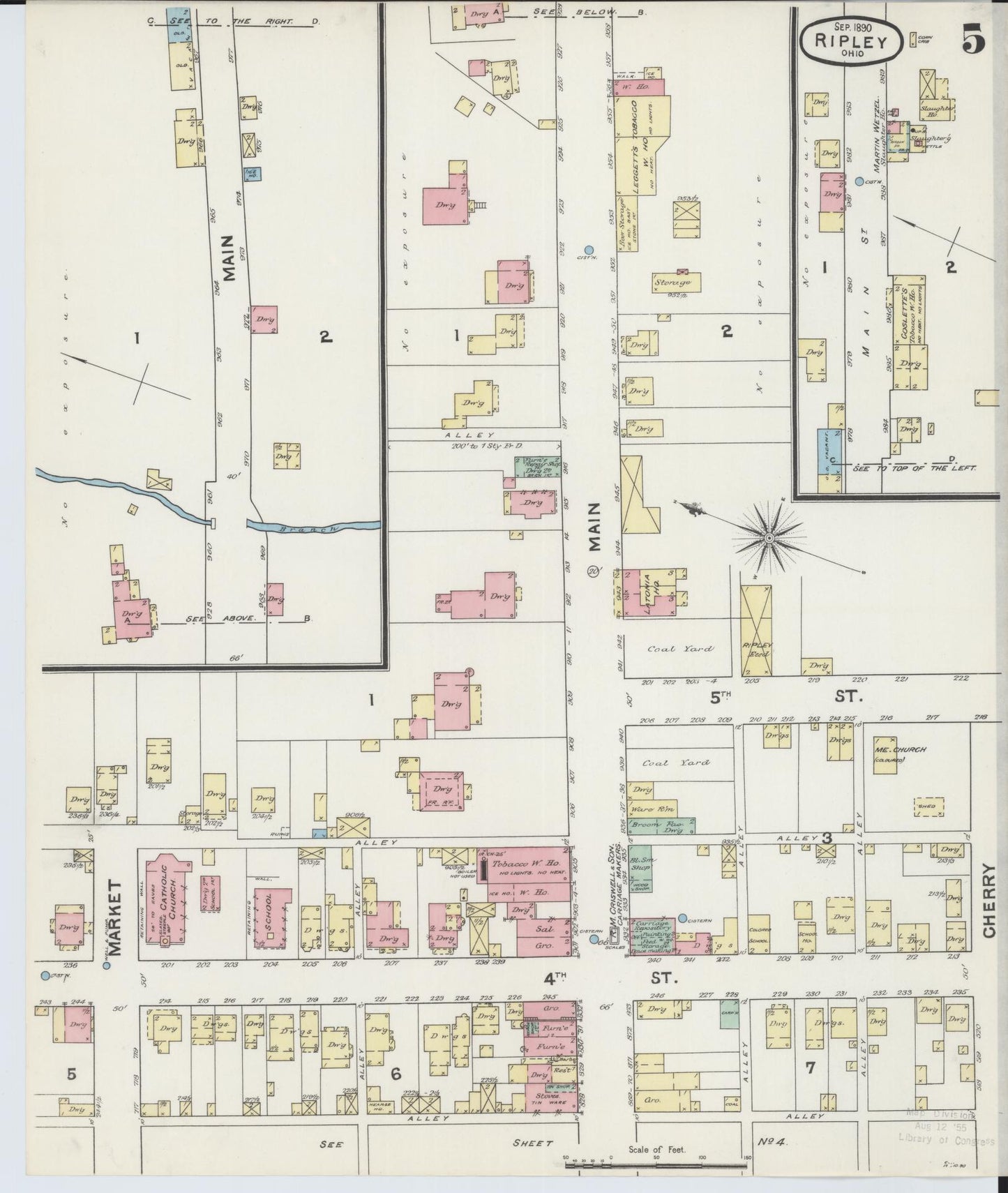 Sanborn Fire Insurance Map from Ripley, Brown County, Ohio (1890), Sheet #0005 - Complete Map Set gallery image, historic Sanborn map, vintage wall art, Ohio Ohio