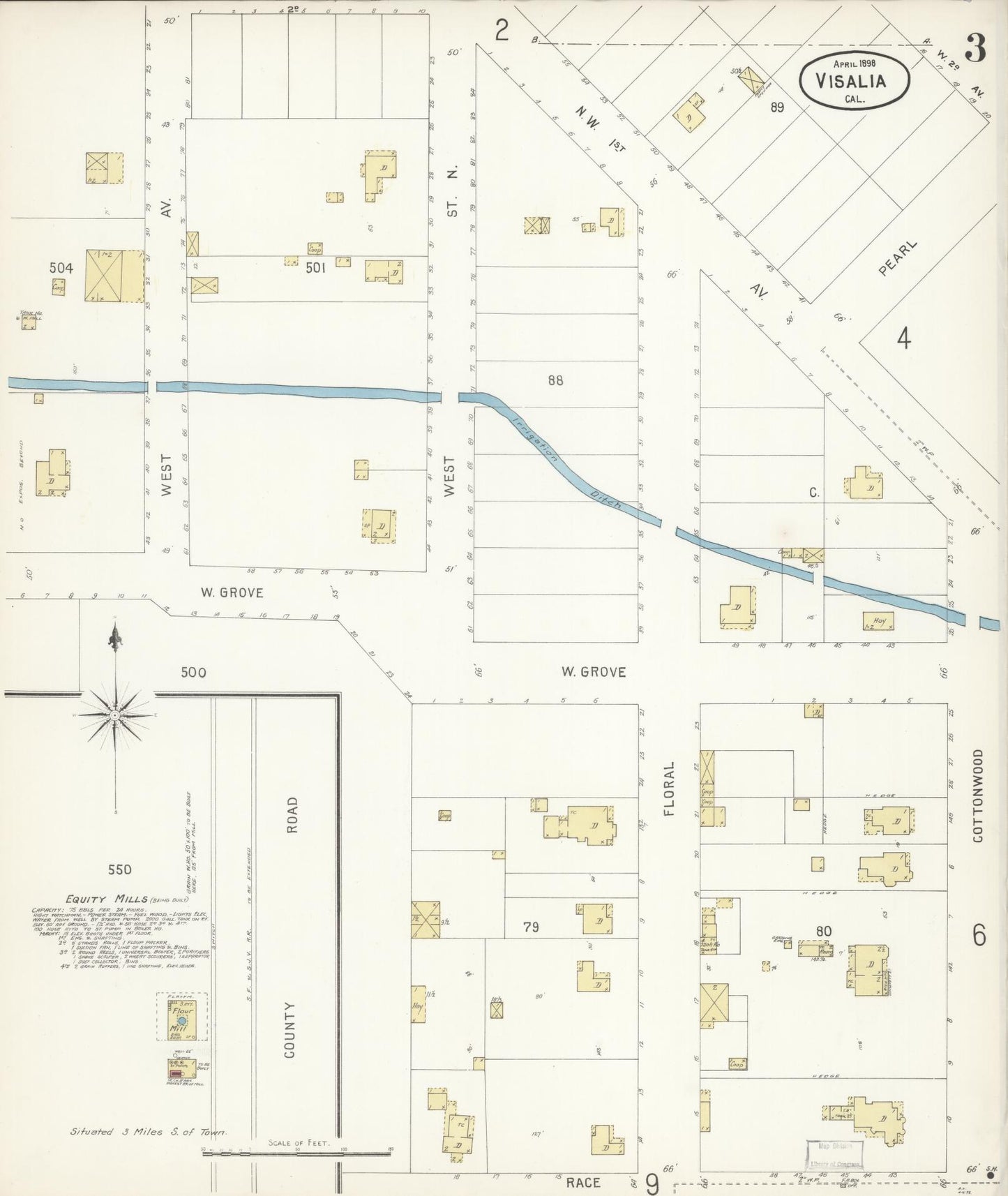 Sanborn Fire Insurance Map from Visalia, Tulare County, California (1898), Sheet #0003 - Complete Map Set gallery image, historic Sanborn map, vintage wall art, California California