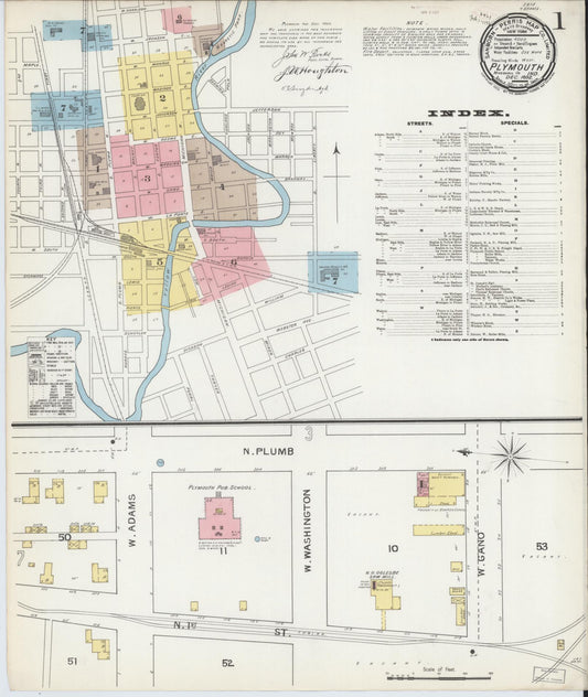 Sanborn Fire Insurance Map from Plymouth, Marhshall County, Indiana (1892), Sheet #0001 - Historic Sanborn Fire Insurance Map Print, vintage old map wall art, antique decor, genealogy gift, Indiana Indiana map