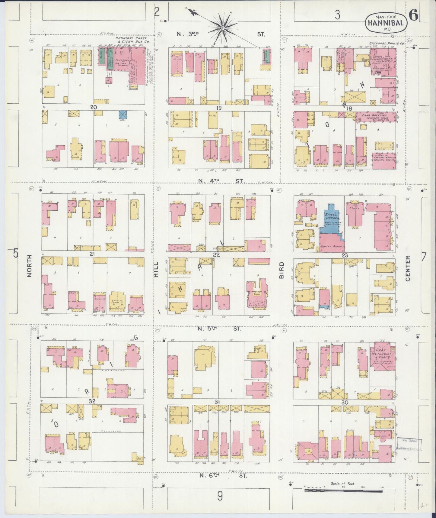 Sanborn Fire Insurance Map from Hannibal, Marion County, Missouri (1906), Sheet #0006 - Historic Sanborn Fire Insurance Map Print, vintage old map wall art, antique decor, genealogy gift, Missouri Missouri map
